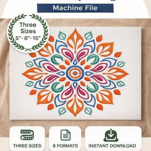 Colorful Floral Mandala Embroidery Design | 3 Sizes | 5 , 8 , 15 Inch   | Machine Embroidery Pattern