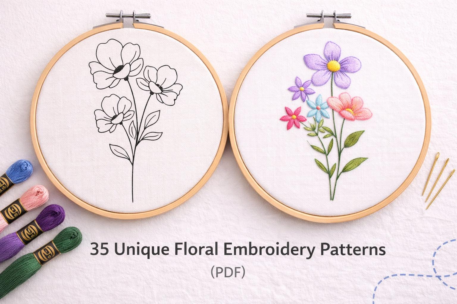 35 Unique Floral Embroidery Patterns | Hand Embroidery PDF Bundle (Instant Download)