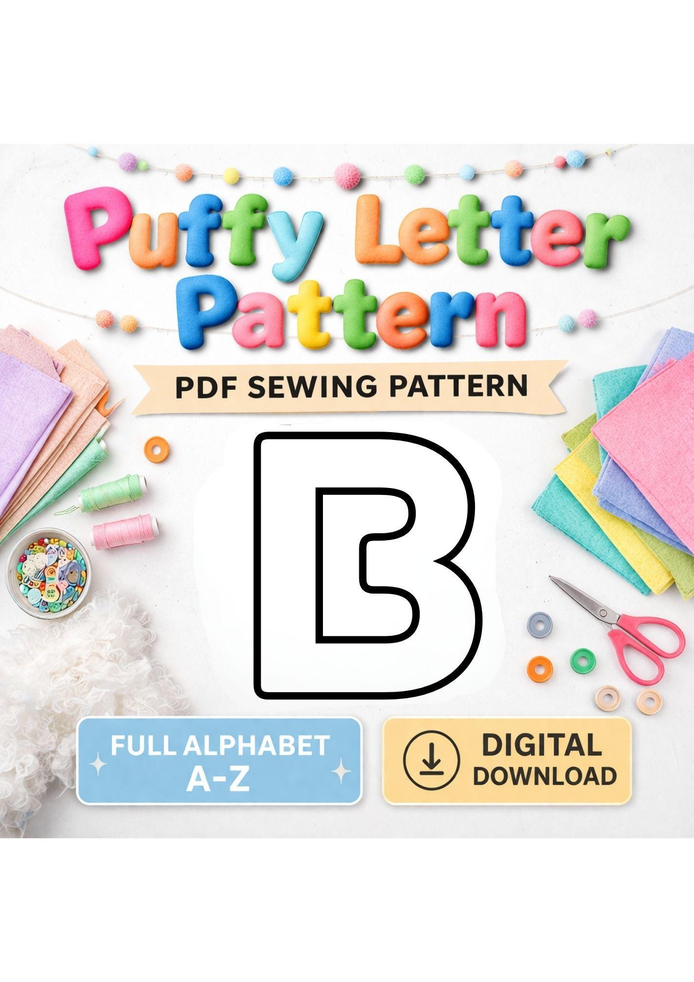 Puffy Letter Sewing Pattern, Numbers and Alphabet Garland, Nursery Decor , 8" (20Cm) (PDF Download) - Image 4