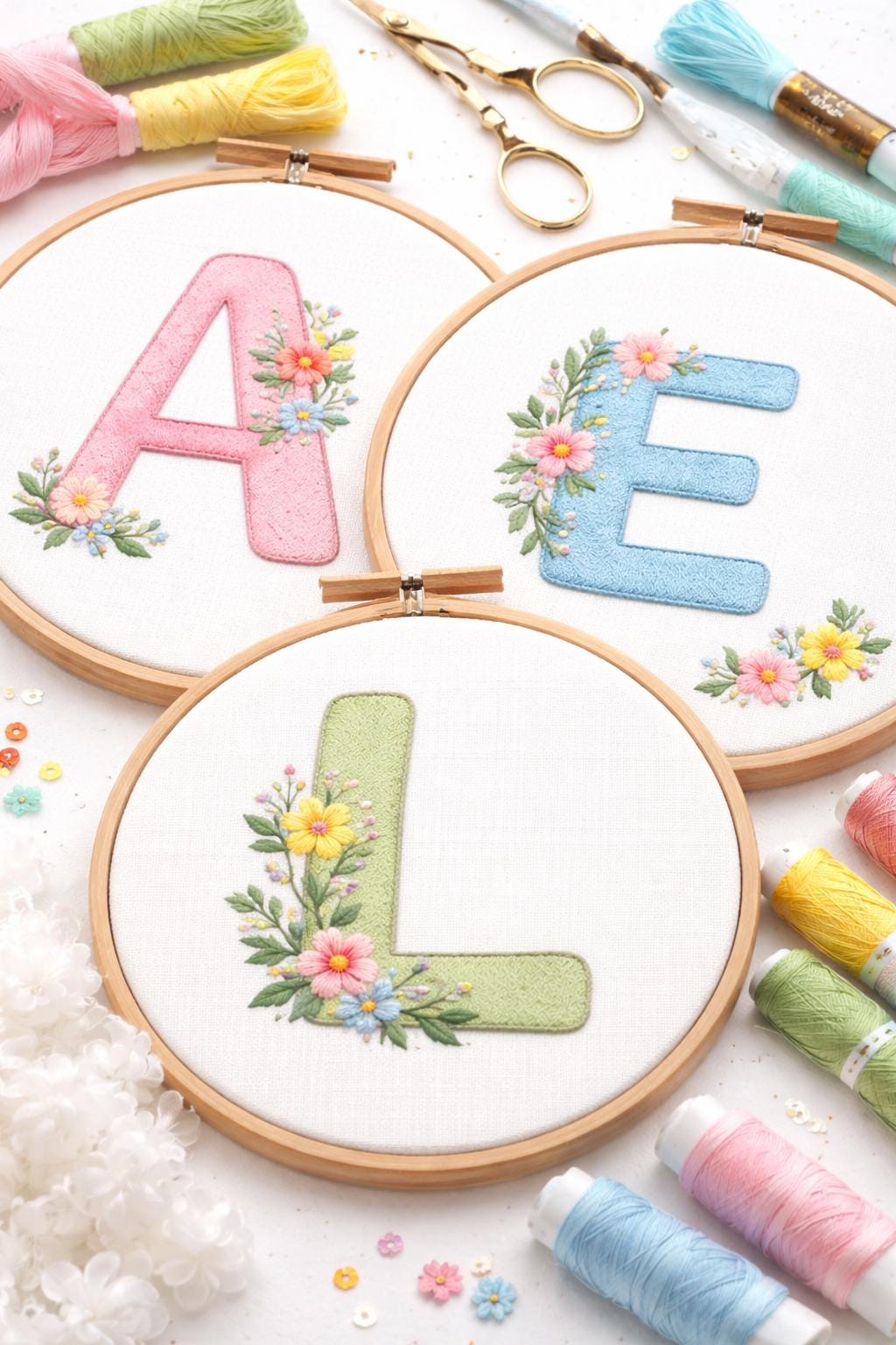 Puffy Letter Hand Embroidery Pattern, Alphabet Garland, Nursery Decor | 6" (15Cm) Hoop (PDF Download) - Image 4