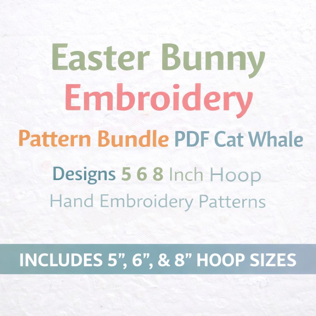 Easter Bunny Embroidery Pattern Bundle: Cat, Whale Designs | 3 hoop sizes | (Digital Download) - Image 2