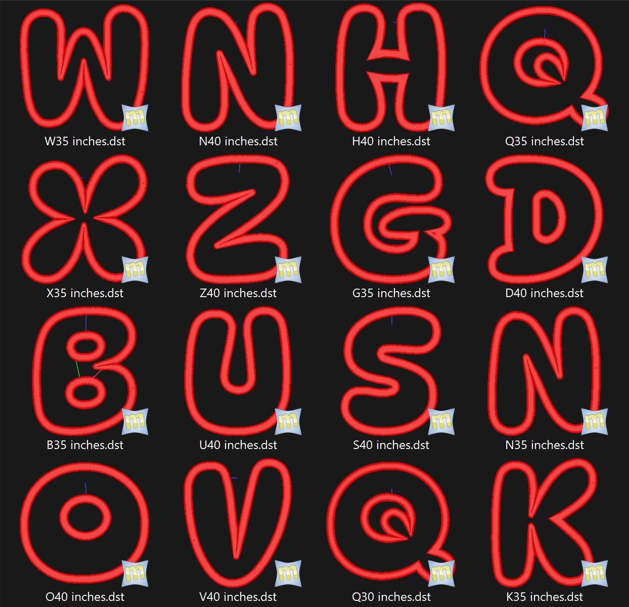 Bubblegum Stitch Applique Embroidery Font A-Z Alphabet | Machine files (Digital Download) - Image 3