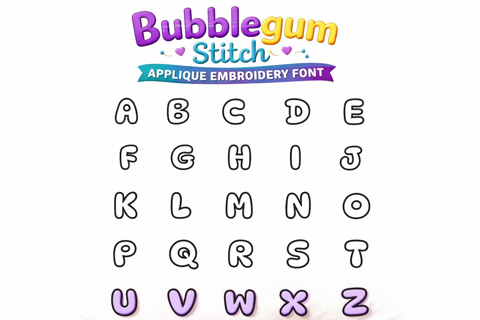 Bubblegum Stitch Applique Embroidery Font A-Z Alphabet | Machine files (Digital Download) - Image 5