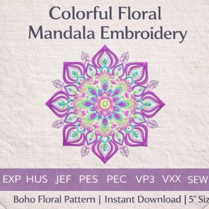 Colorful Floral Mandala Embroidery Design | Boho Pattern | Machine  files (Instant Download)