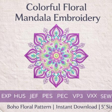 Colorful Floral Mandala Embroidery Design | Boho Pattern | Machine  files (Instant Download)