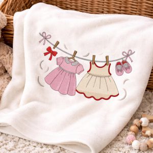 Baby Clothesline Embroidery Design, Dresses, Shoes, Nursery Pattern, Machine files (Digital Download)