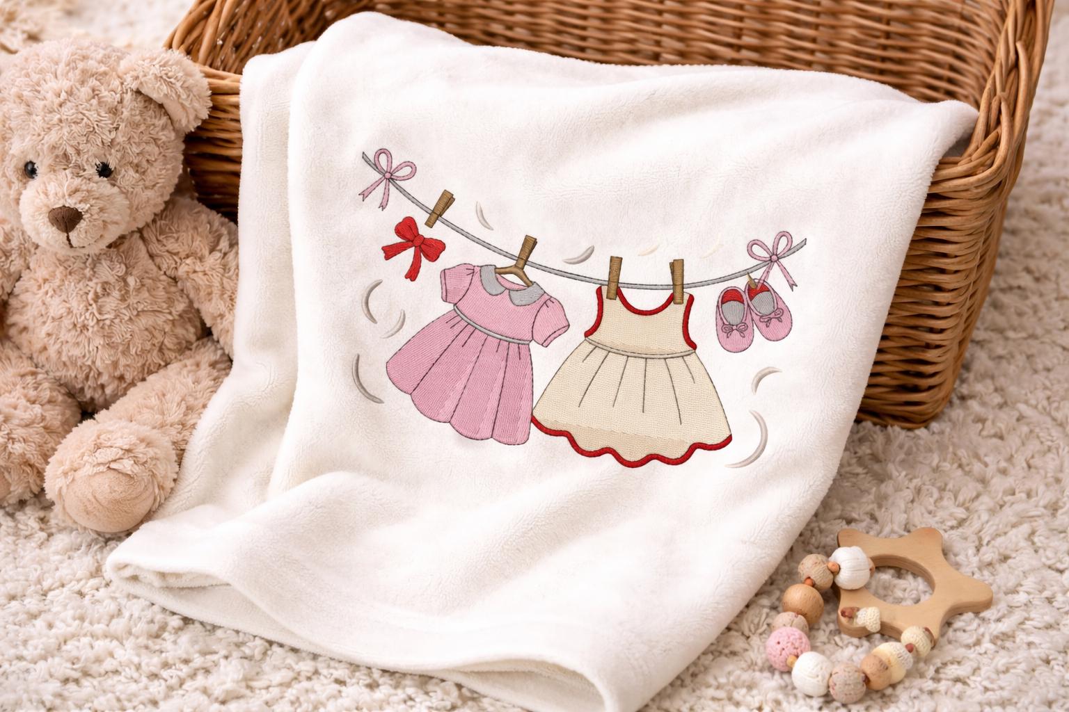 Baby Clothesline Embroidery Design, Dresses, Shoes, Nursery Pattern, Machine files (Digital Download)