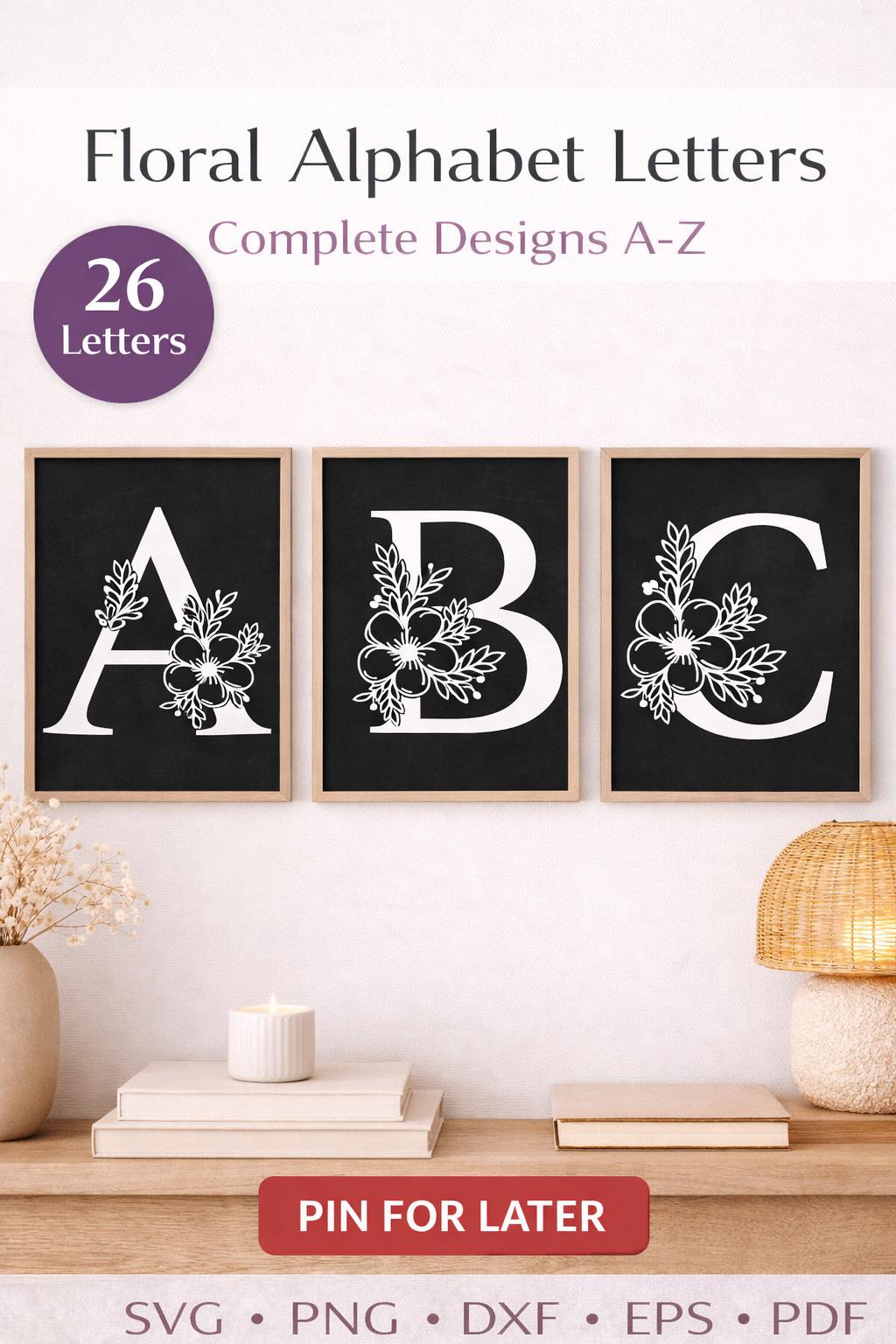 Floral Monogram Alphabet , 26 Letters Bundle (A-Z) (svg, png, dxf, eps, pdf) - Digital download - Image 6
