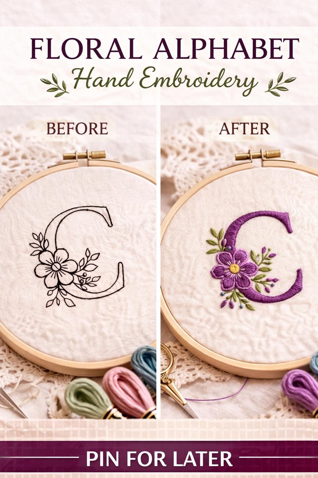 Floral Alphabet Hand Embroidery Pattern set | Monogram A-Z Letters (Digital Download) - Image 8