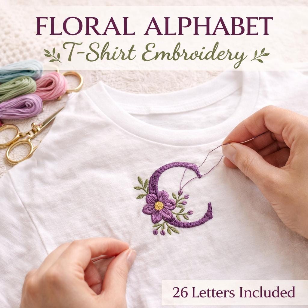 Floral Alphabet Hand Embroidery Pattern set | Monogram A-Z Letters (Digital Download) - Image 5