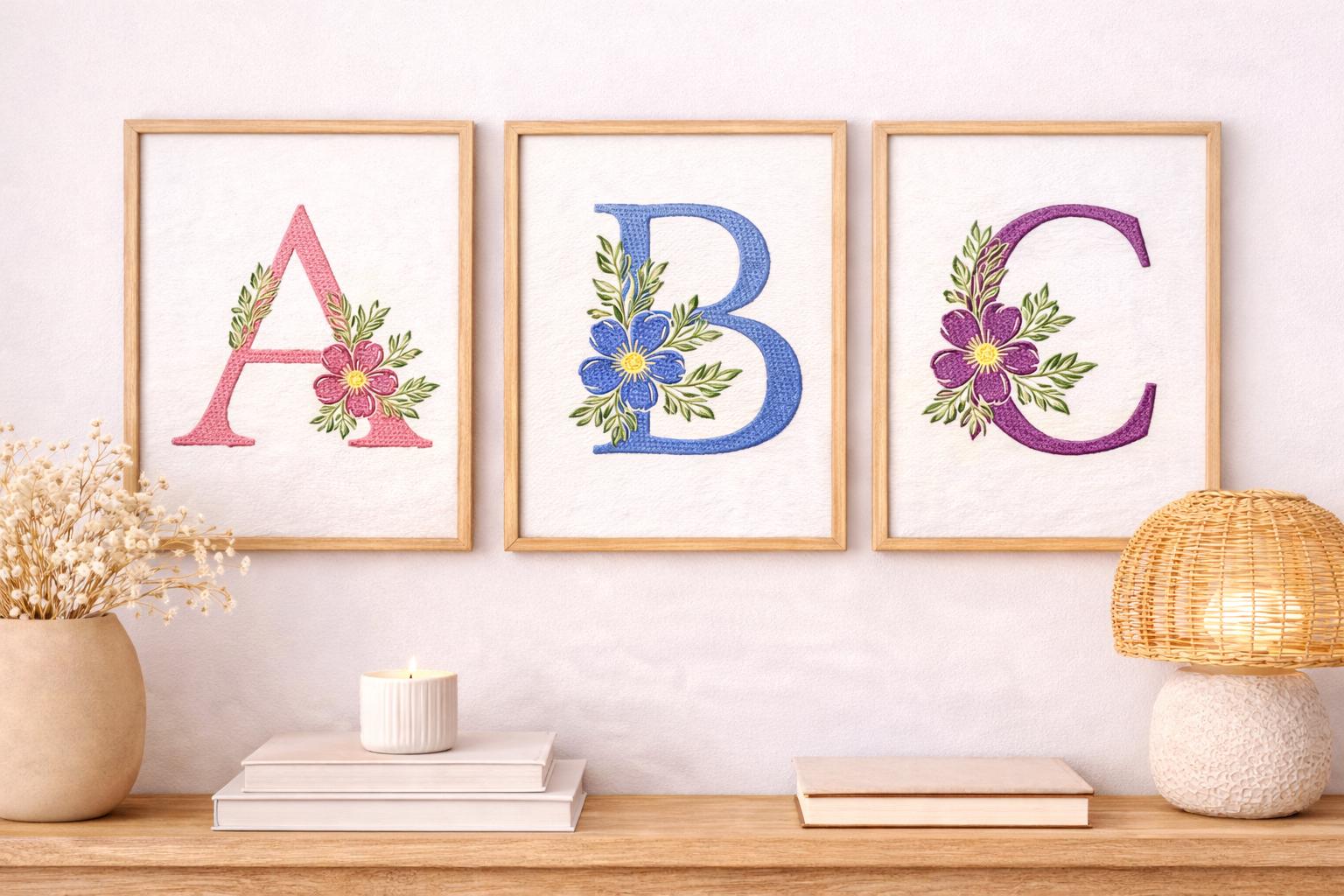 Floral Alphabet Hand Embroidery Pattern set | Monogram A-Z Letters (Digital Download) - Image 3