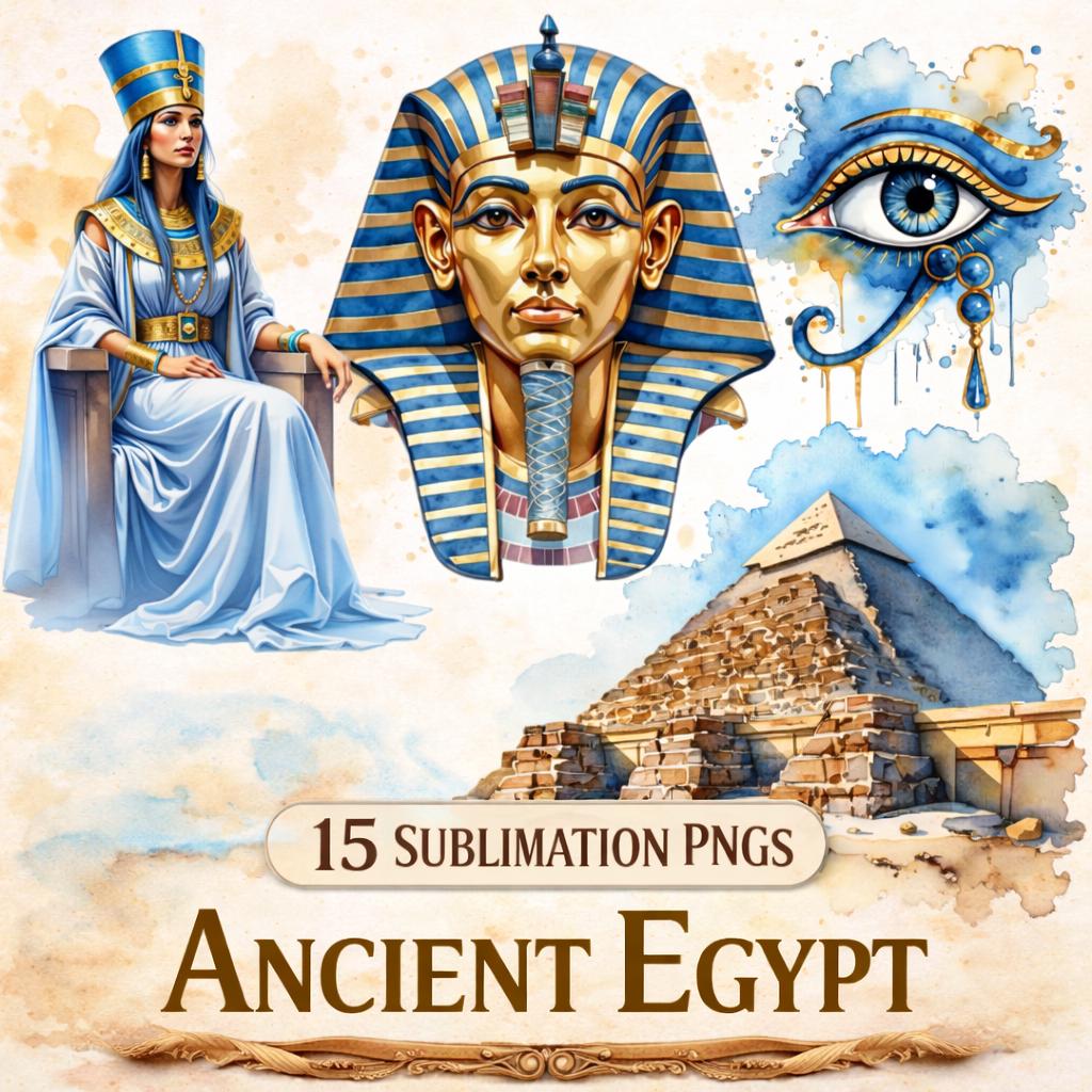 Pharaoh Tutankhamun Mask Ancient Egypt Wall Art Bundle – Hieroglyphs Decor Designs (15 PNG Files) - Image 2