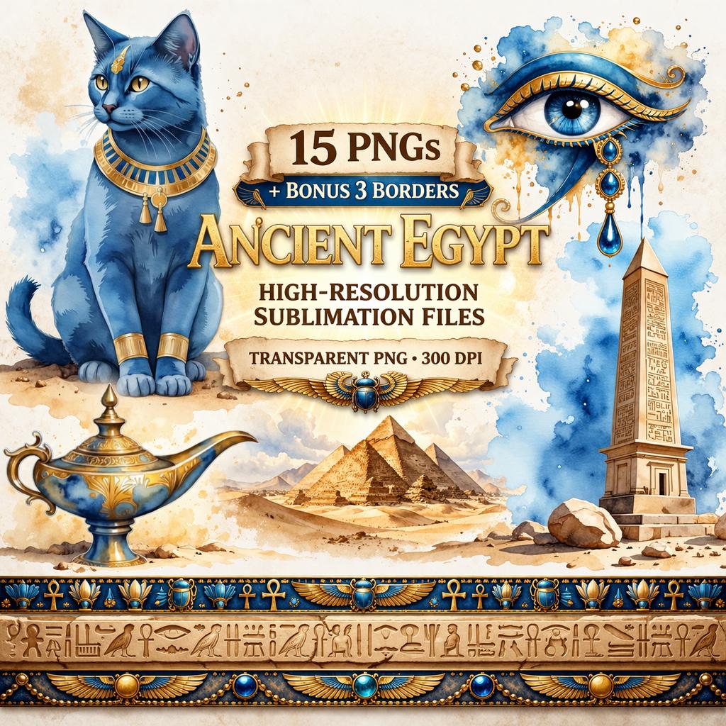 Pharaoh Tutankhamun Mask Ancient Egypt Wall Art Bundle – Hieroglyphs Decor Designs (15 PNG Files) - Image 4