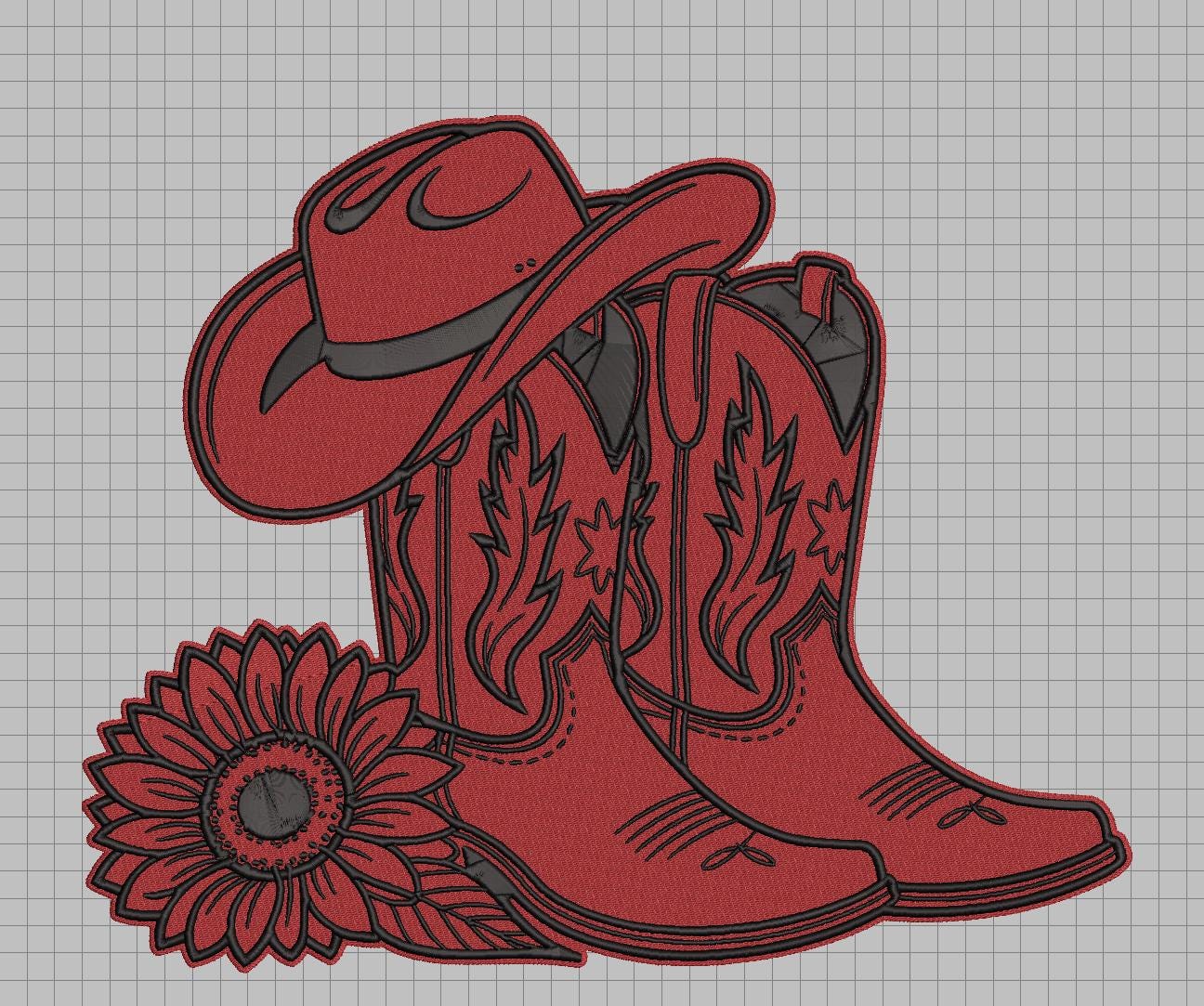 Cowboy Boots Embroidery Design Western Hat Sunflower Machine Embroidery 6 Sizes Rodeo Digital Download