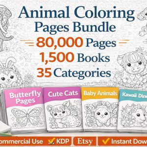 80000 Animal Coloring Pages Bundle, 35 Categories, 1500 Books , Commercial Use (Digital Download)