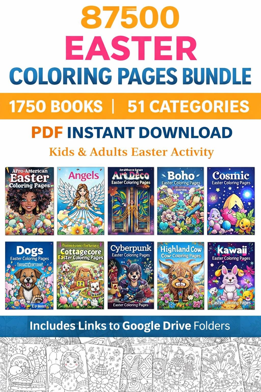87500 Easter Coloring Pages Bundle, 1750 Books, 51 Categories (PDF Download) - Image 4