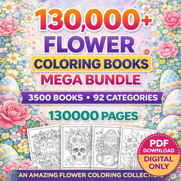 130000 Flower Coloring Pages Bundle, 3500 Books, 92 Categories (Digital Download)