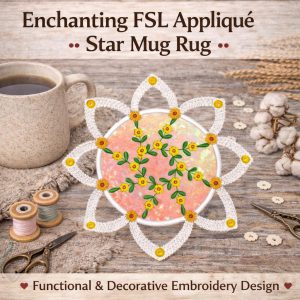 FSL Star Appliqué Mug Rug Embroidery Design |  ITH 6x6 Hoop  (Digital Download)