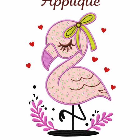 Floral Flamingo Appliqué Embroidery Design with Bow | 3 sizes Machine files (Digital Download)