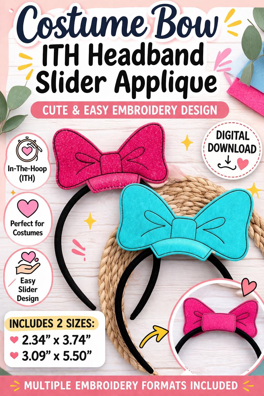 Costume ITH Bow Headband Applique Embroidery Design (Digital Download) - Image 4