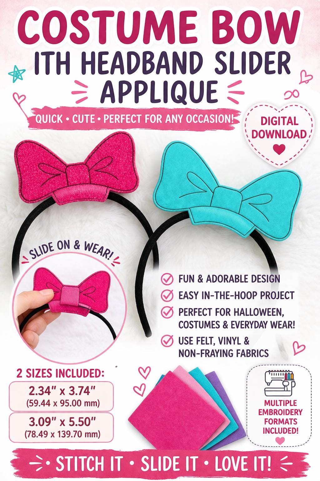 Costume ITH Bow Headband Applique Embroidery Design (Digital Download) - Image 5