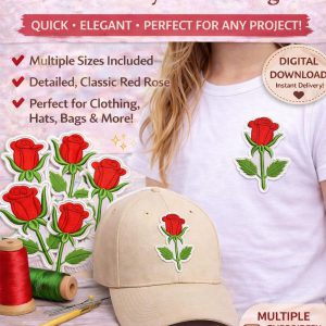 Red Rose Embroidery Design: Classic Floral Patch | Romantic machine files (Digital Download)