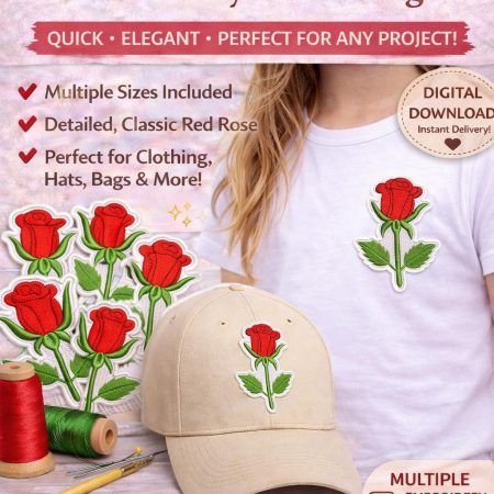 Red Rose Embroidery Design: Classic Floral Patch | Romantic machine files (Digital Download)