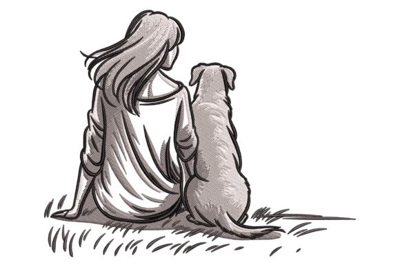 Girl and Dog Friendship Embroidery Design| Machine files | Minimalist Line Art (Digital Download) - Image 3