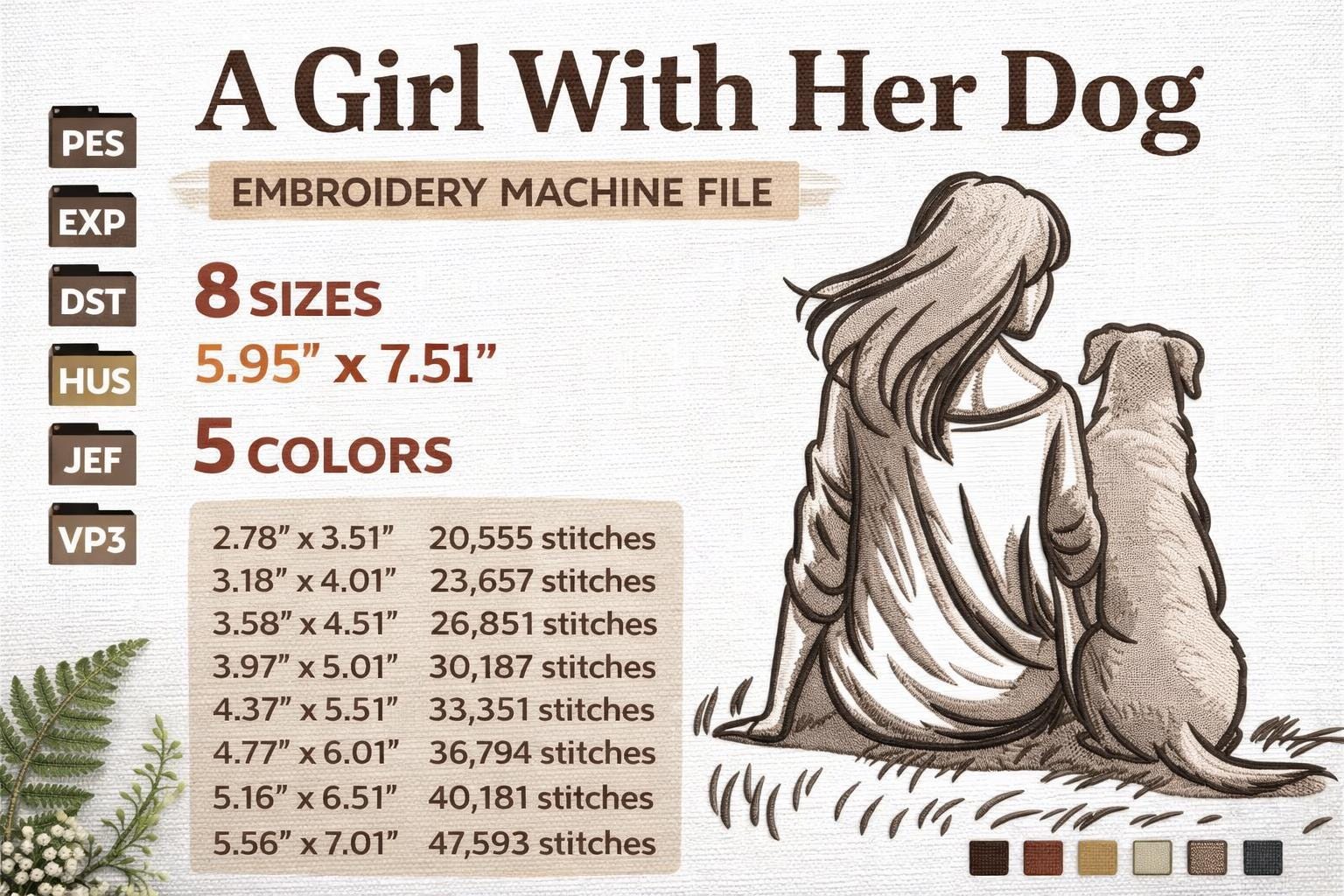 Girl and Dog Friendship Embroidery Design| Machine files | Minimalist Line Art (Digital Download) - Image 4