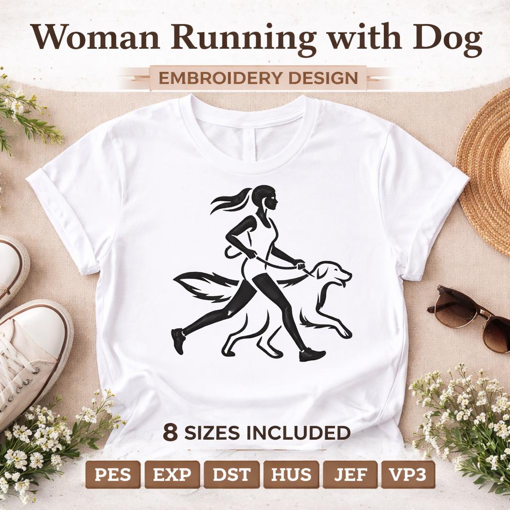 Woman Running with Dog Embroidery Design | Fitness Workout Machine File (Digital Download) - Image 3