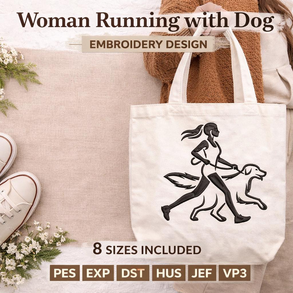 Woman Running with Dog Embroidery Design | Fitness Workout Machine File (Digital Download) - Image 5