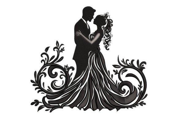 Bride and Groom Silhouette Embroidery Design | Romantic Wedding Couple Machine File (Digital Download) - Image 3