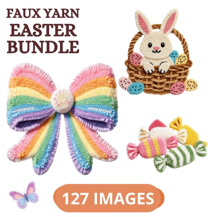 Faux Yarn Easter Clipart Bundle | Easter Bunnies, Eggs, Spring Designs (127 PNG Sublimation Elements) - Image 12