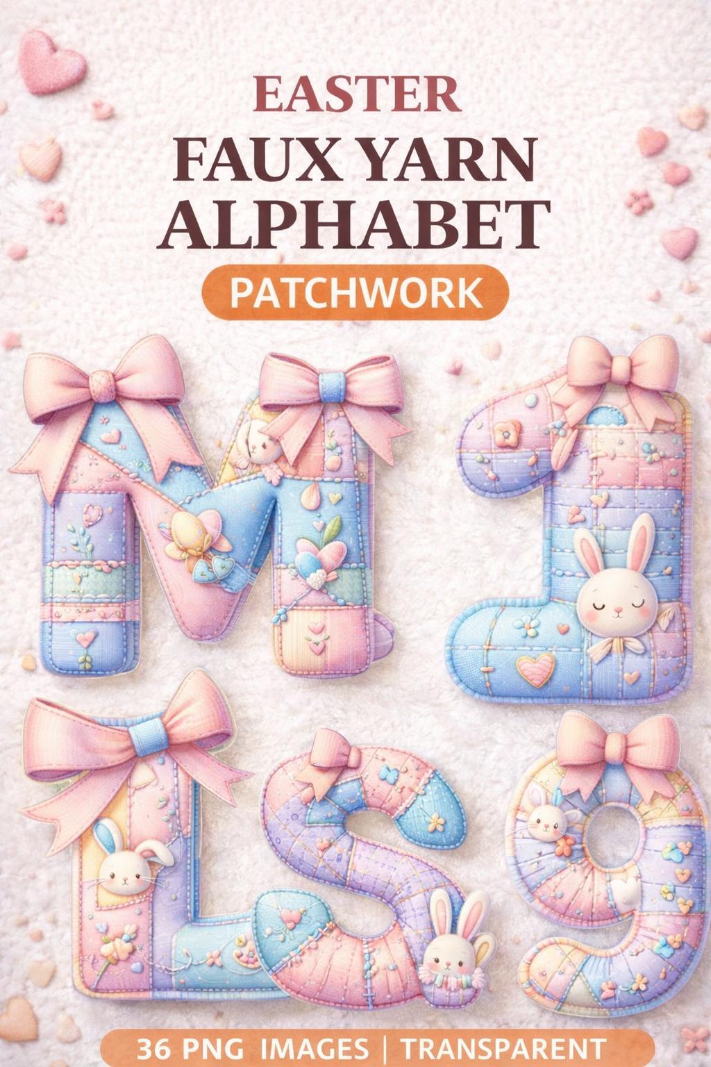 Easter Faux Yarn Alphabet PNG | 36 Pastel Patchwork Letters Clipart (Digital Download) - Image 3