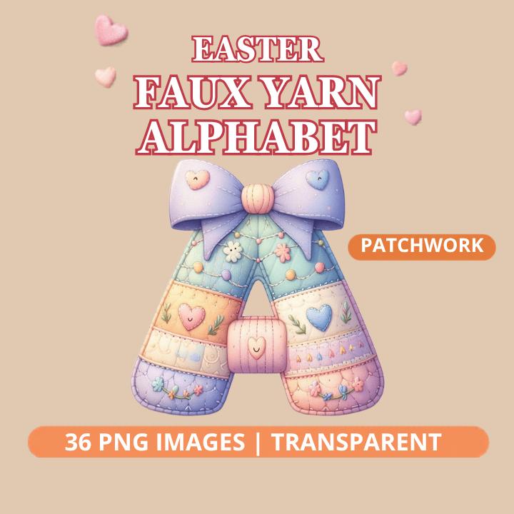 Easter Faux Yarn Alphabet PNG | 36 Pastel Patchwork Letters Clipart (Digital Download) - Image 2