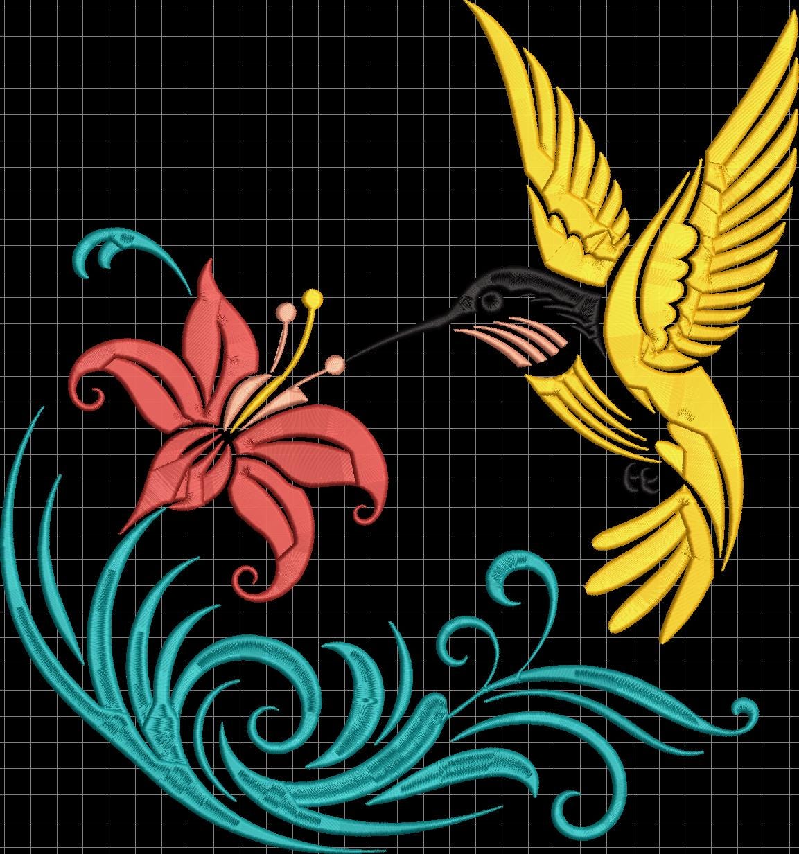 Hummingbird Floral Embroidery Design: Tropical Bird & Flower Machine File (5 Sizes) | digital Download - Image 2