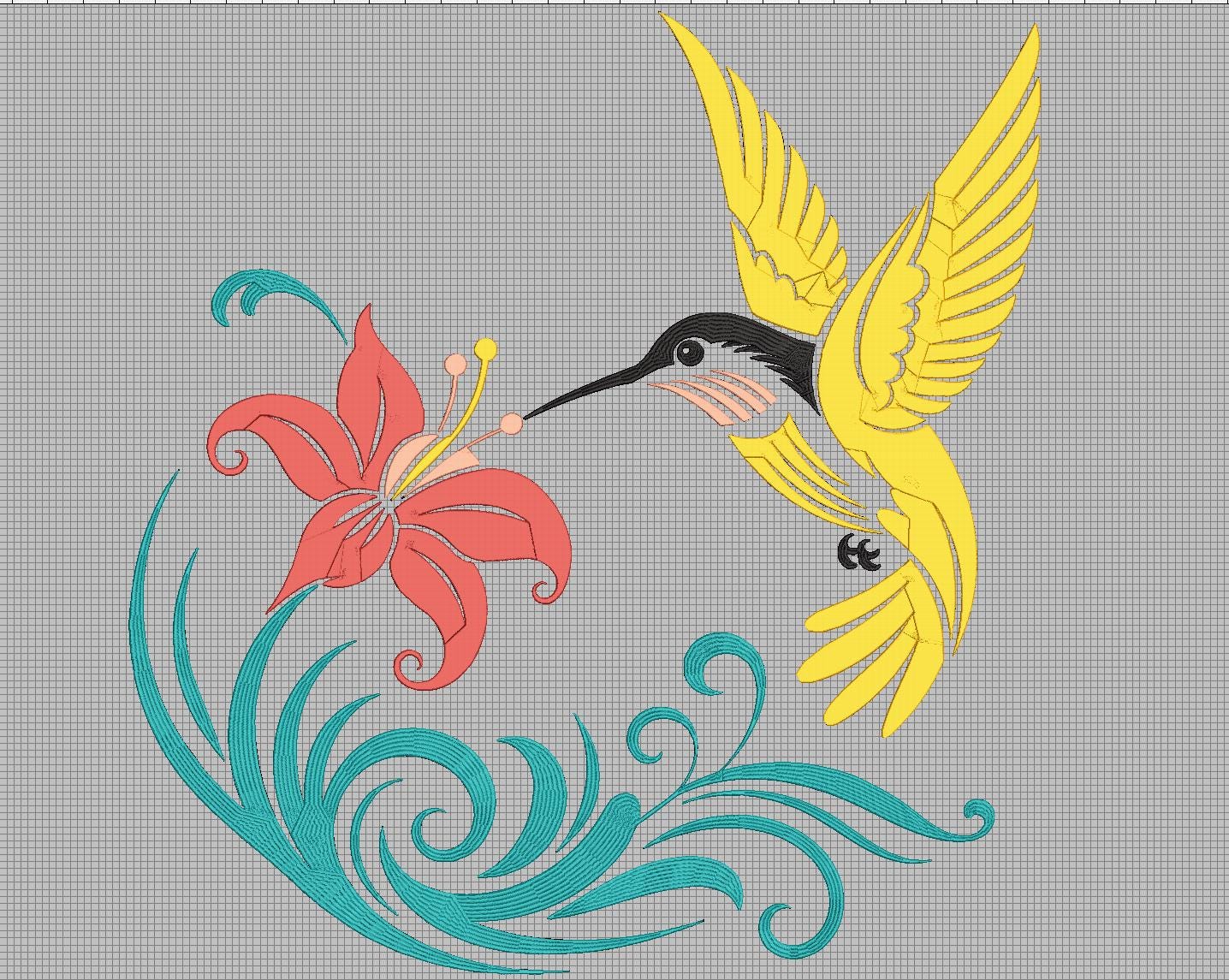 Hummingbird Floral Embroidery Design: Tropical Bird & Flower Machine File (5 Sizes) | digital Download