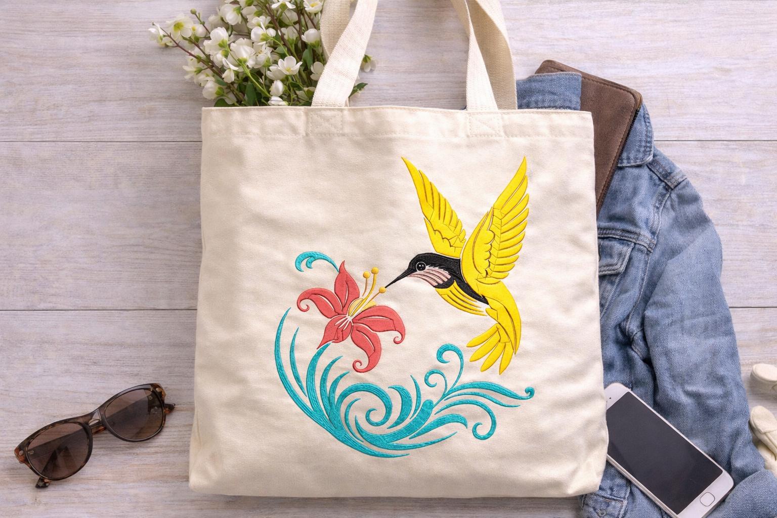 Hummingbird Floral Embroidery Design: Tropical Bird & Flower Machine File (5 Sizes) | digital Download - Image 5