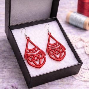 FSL Earrings Embroidery Design: Geometric Lace Jewelry | Single color | Machine files (Digital Download)