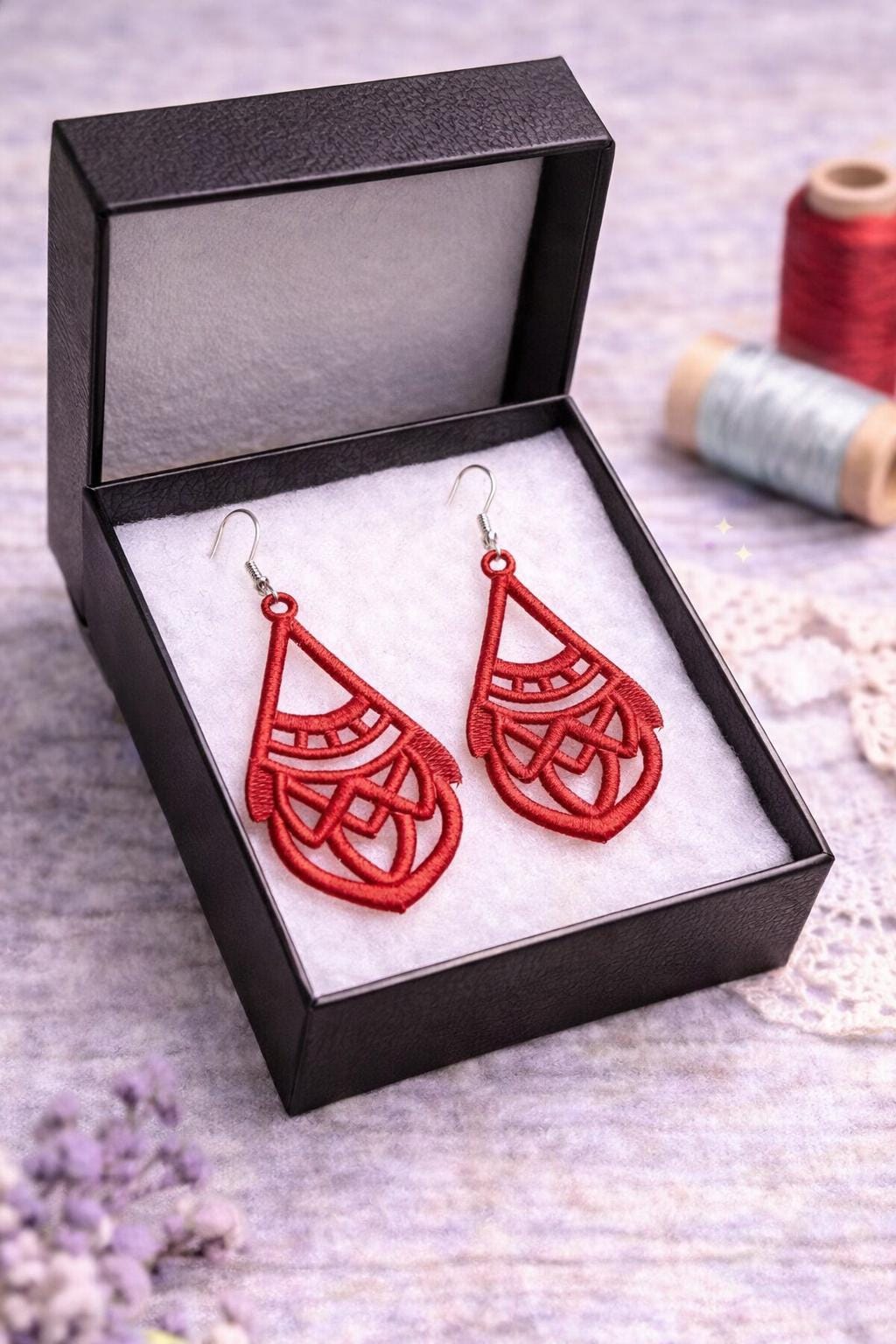 FSL Earrings Embroidery Design: Geometric Lace Jewelry | Single color | Machine files (Digital Download)