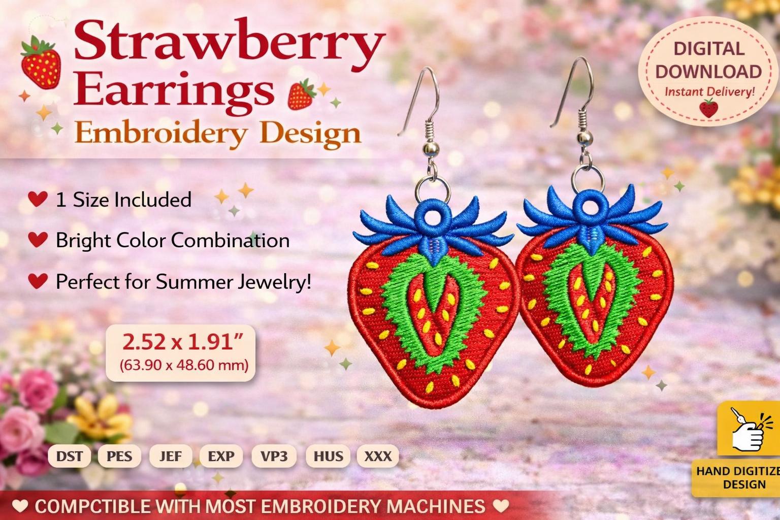 Strawberry Earrings Embroidery Design: Summer Fruit Jewelry | FSl Machine File (Digital Download) - Image 5