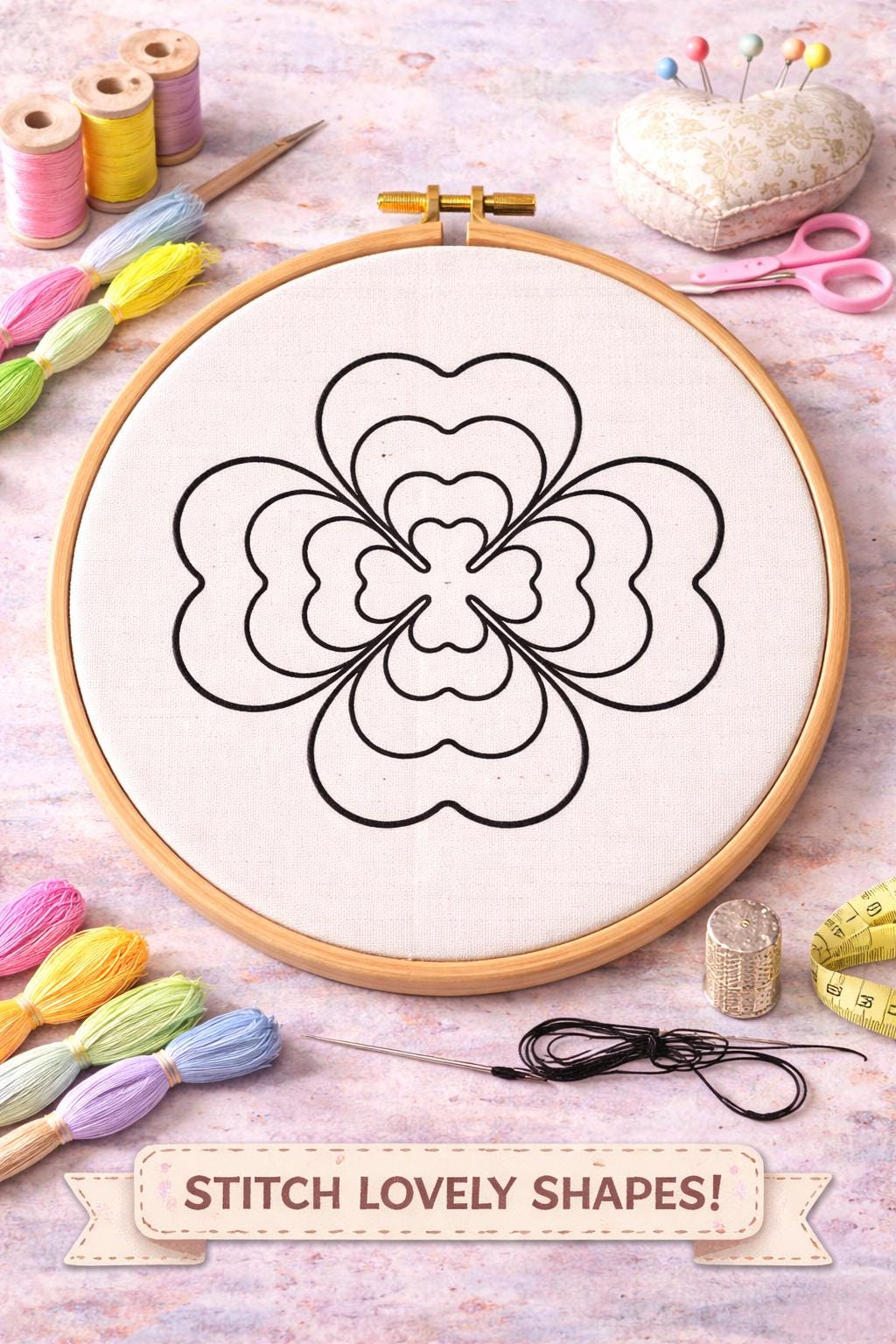 Puffy Shapes Hand Embroidery Pattern Bundle: 39 shapes , Hearts, Stars, Flowers Templates (Digital Download) - Image 2