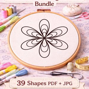 Puffy Shapes Hand Embroidery Pattern Bundle: 39 shapes , Hearts, Stars, Flowers Templates (Digital Download)