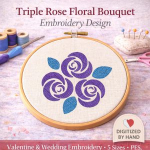 Triple Roses Floral Bouquet Embroidery Design | Machine files (Digital Download)