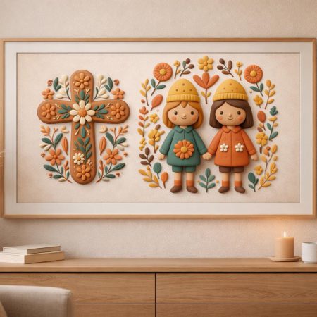 Scandinavian Spring Samsung Frame TV Art | 3D Clay Floral folk Illustration (4K Digital Download)