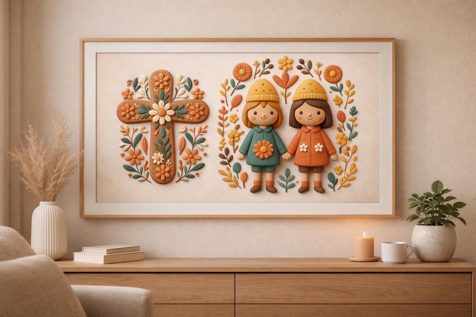 Scandinavian Spring Samsung Frame TV Art | 3D Clay Floral folk Illustration (4K Digital Download)