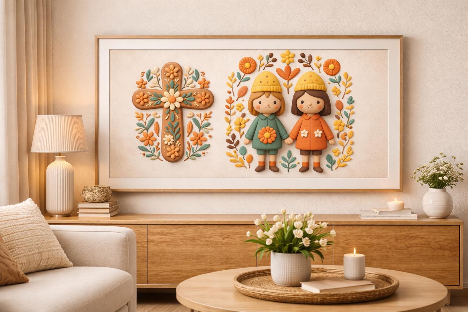 Scandinavian Spring Samsung Frame TV Art | 3D Clay Floral folk Illustration (4K Digital Download) - Image 3