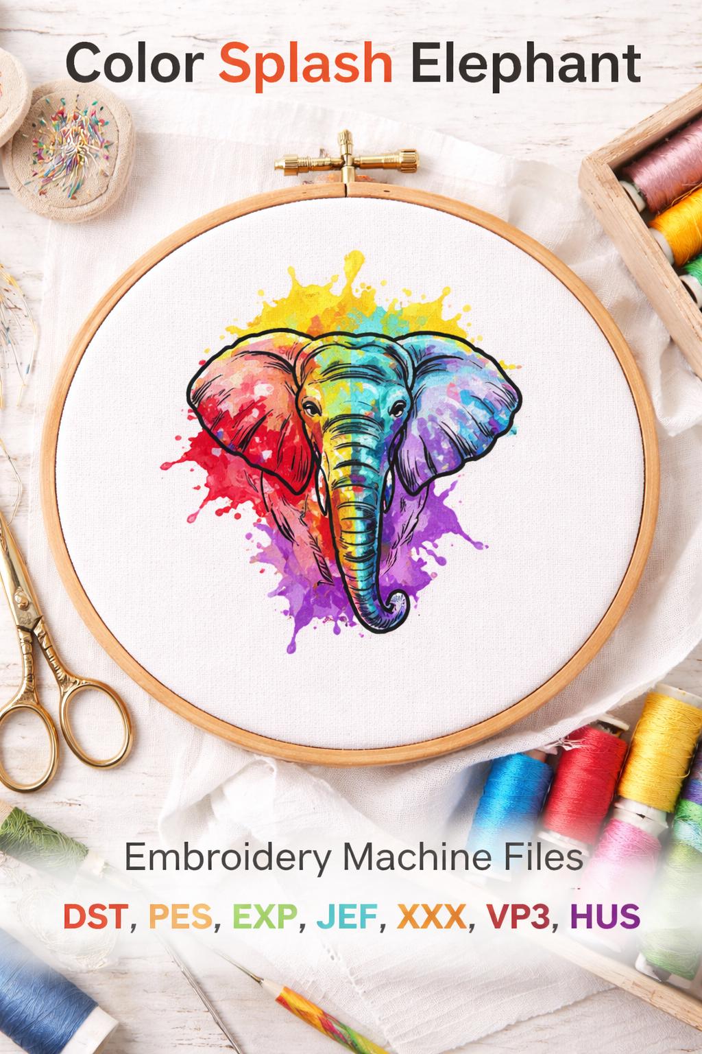 Color Splash Elephant Embroidery Design | Artistic Animal Machine File | 5 sizes (Digital Download) - Image 4