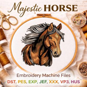 Majestic Horse Embroidery Design | Detailed Horse Head Machine File | 5 sizes (Digital Download)