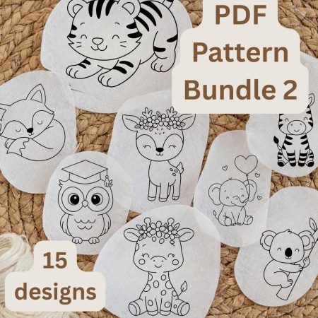 Animal Stick and Stitch Embroidery Pattern Bundle, Beginner Hand Embroidery 15 Designs (PDF)